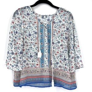 Abbilene Bohemian Flowy Mixed print peasant blouse small cottagecore floral